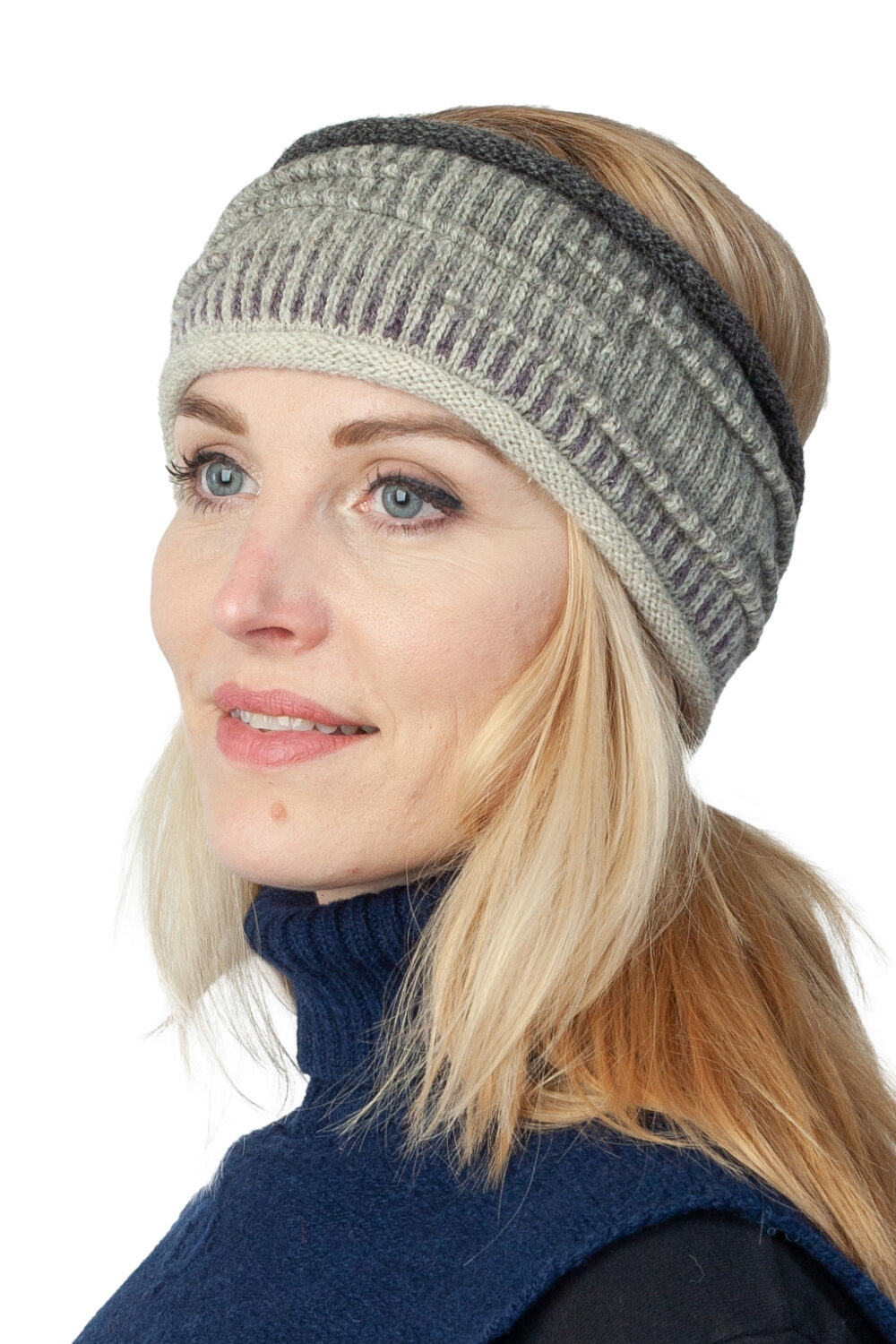 h-21-eha-wool-headband-cord-pleats-stripes-side Wool headband with cord pleats and stripes - Image 1