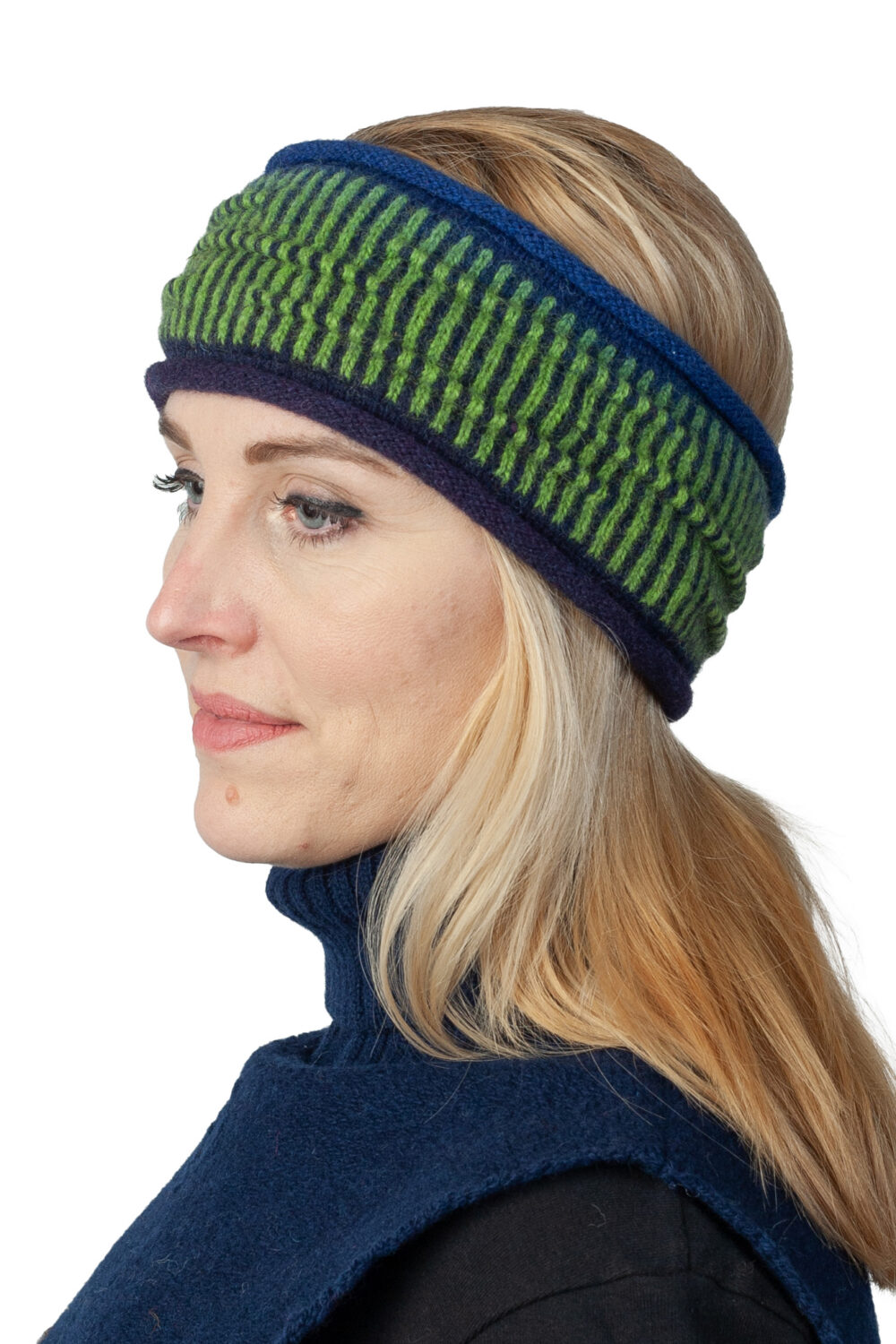 h-21-el-wool-headband-cord-pleats-stripes-front Wool headband with cord pleats and stripes - Image 1