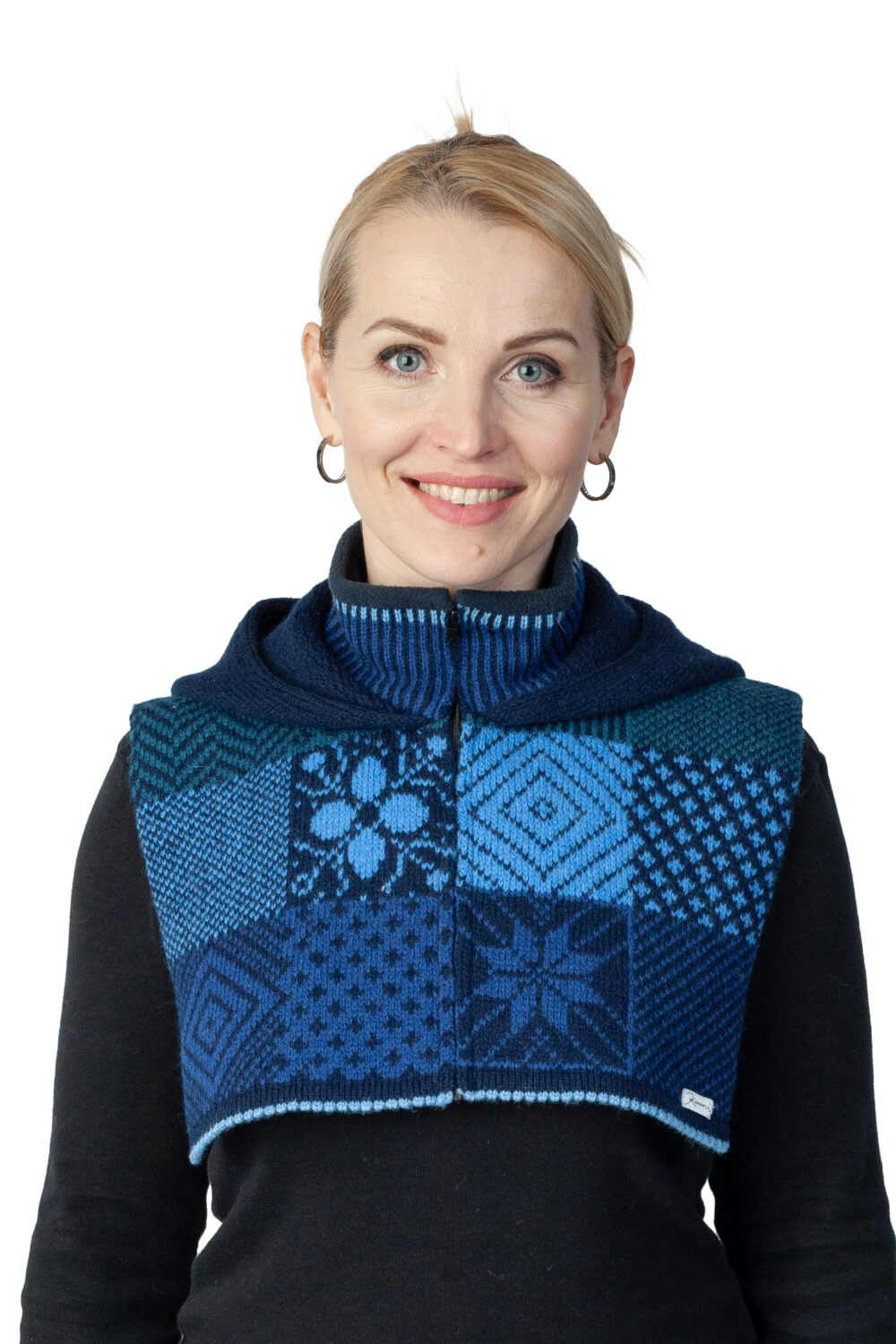 Wool neck warmer bib with zipper and hood - Image 2