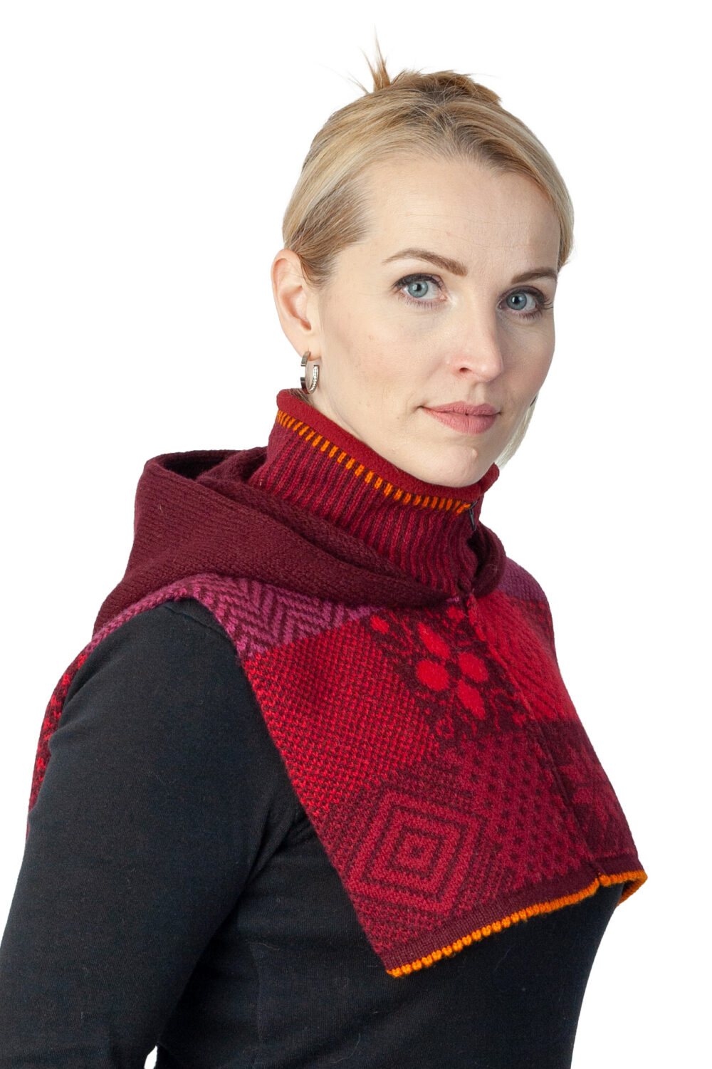 Wool neck warmer bib with zipper and hood - Image 3