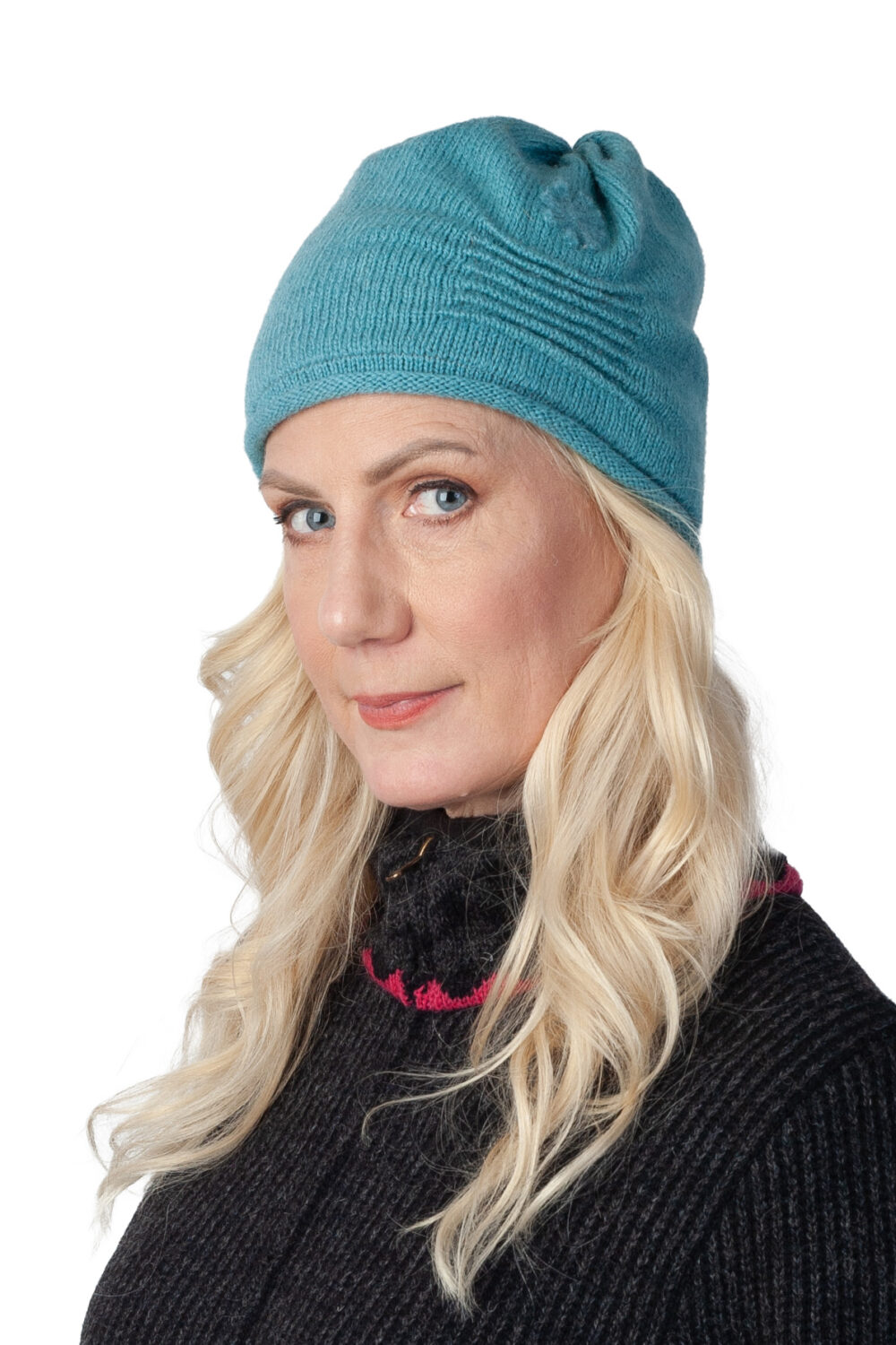 m-144-ss3-solid-colour-wool-hat-cord-pleats-powerful-symbol-front Solid-colour wool hat with cord pleats and powerful symbol - Image 1