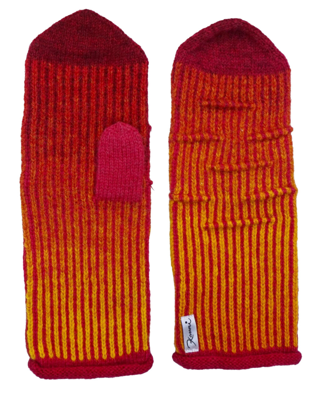 Wool mittens with cord pleats and stripe pattern - Image 2