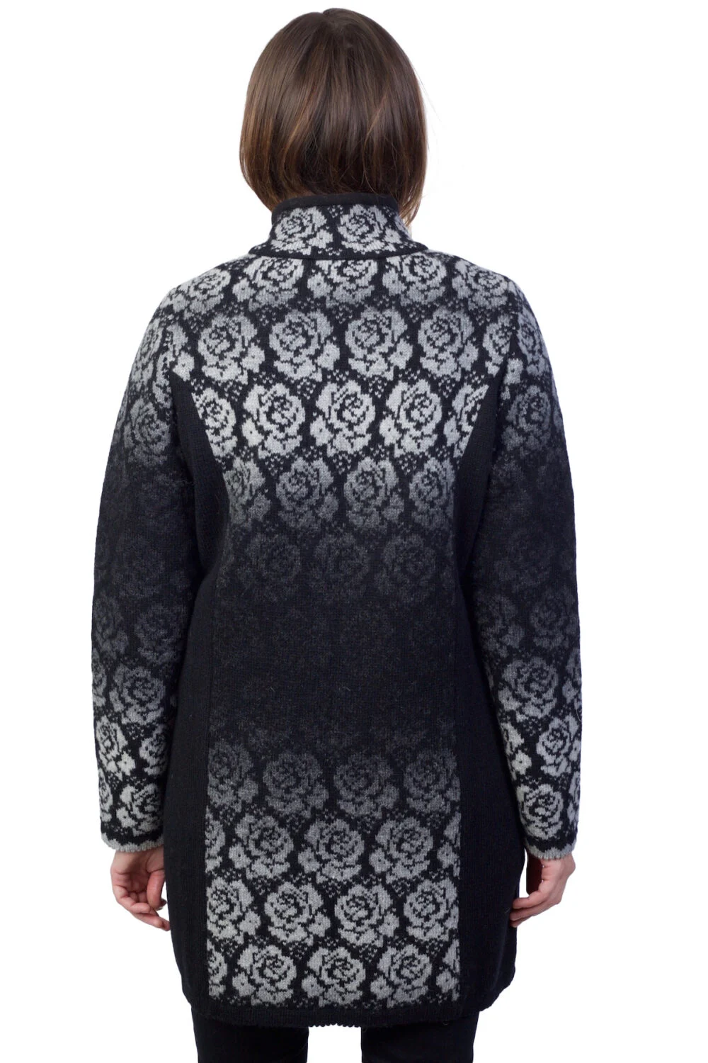Lange Strickjacke aus Wolle mit Rosen