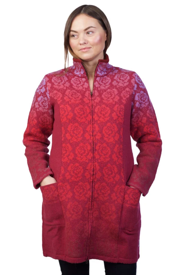 Long wool cardigan with roses