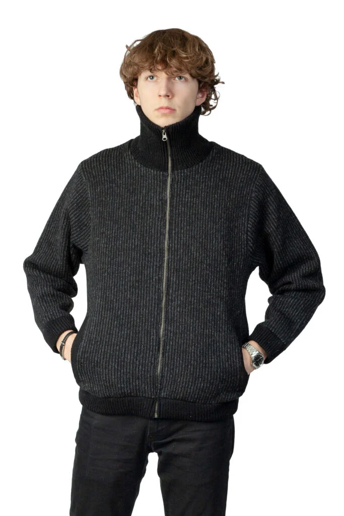 Unisex wool jacket with stripes collar and lining