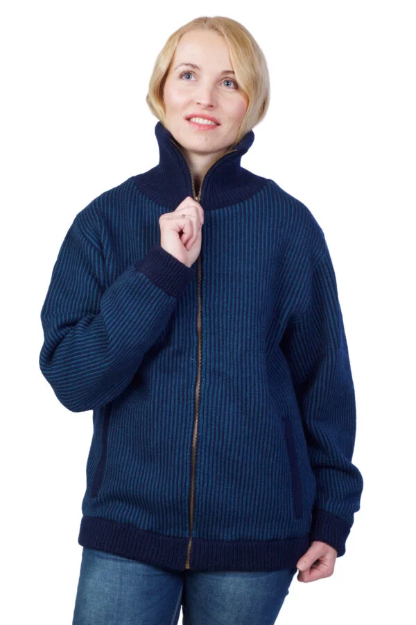 Unisex-Wolljacke mit gestreiftem Kragen und Futter