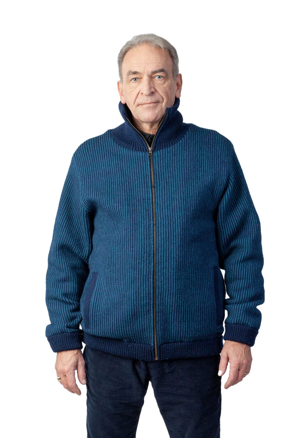 Unisex wool jacket with stripes collar and lining - Image 2