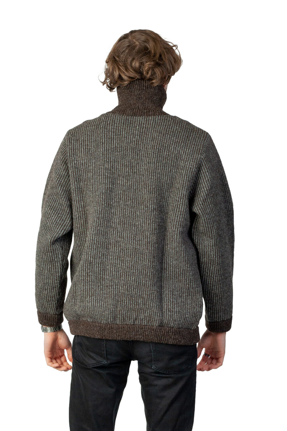 Unisex wool jacket with stripes collar and lining - Image 3