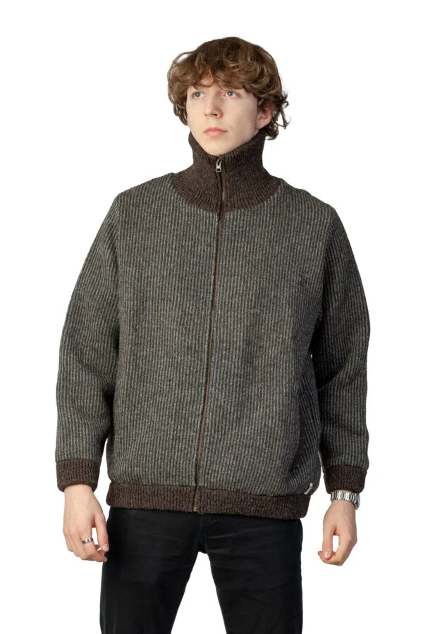 Unisex wool jacket with stripes collar and lining