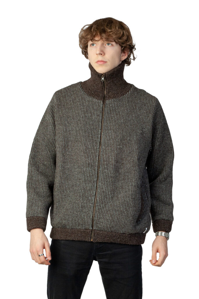 Unisex wool jacket with stripes collar and lining