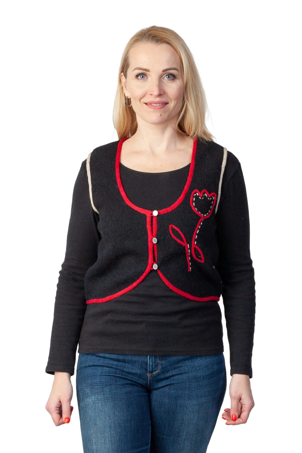 Short wool vest with embroidery and buttons - Image 2