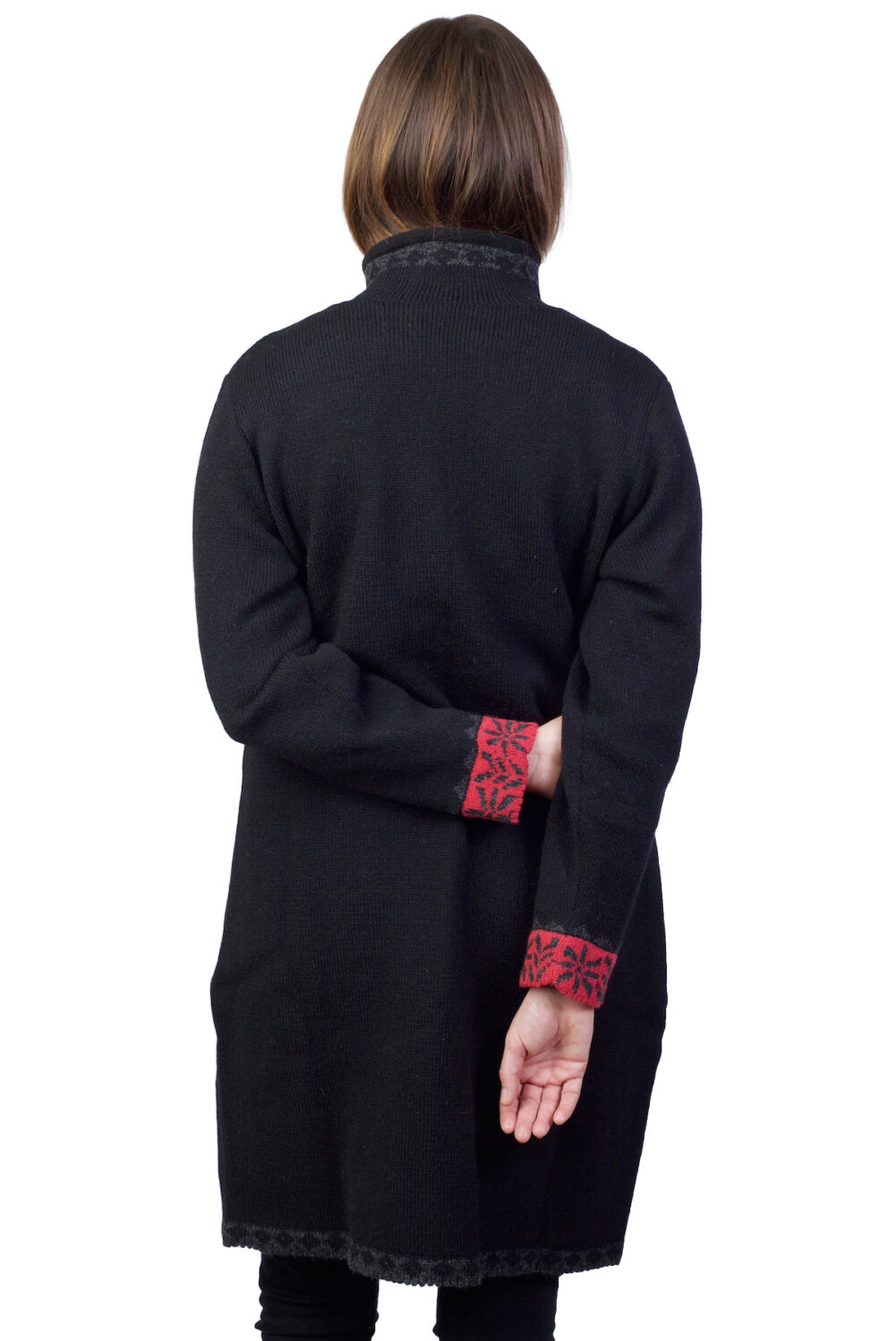 Long wool jacket with high collar and lining - Image 2