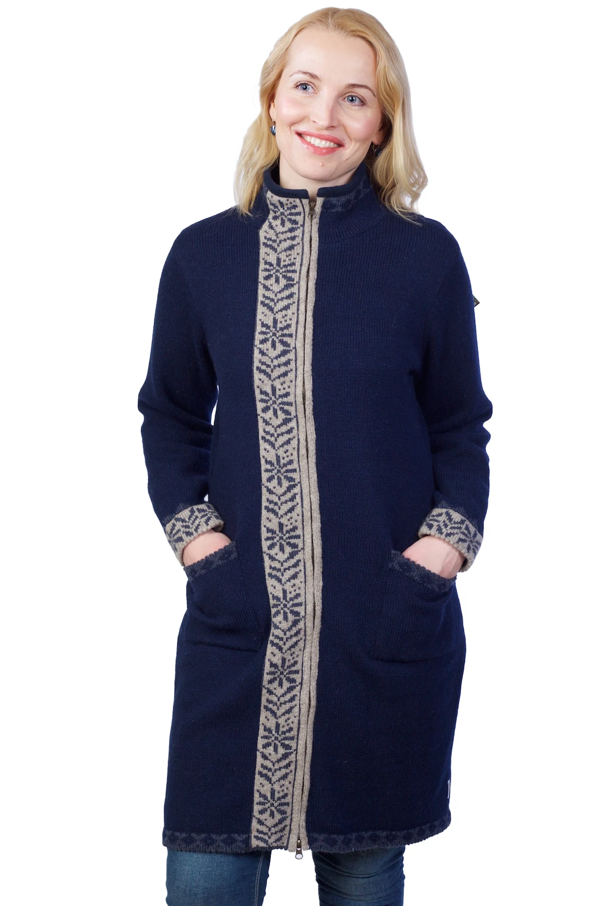 t-503-ff-long-wool-jacket-high-collar-lining-front Lang foret uldjakke med høj krave – Mørk marineblå