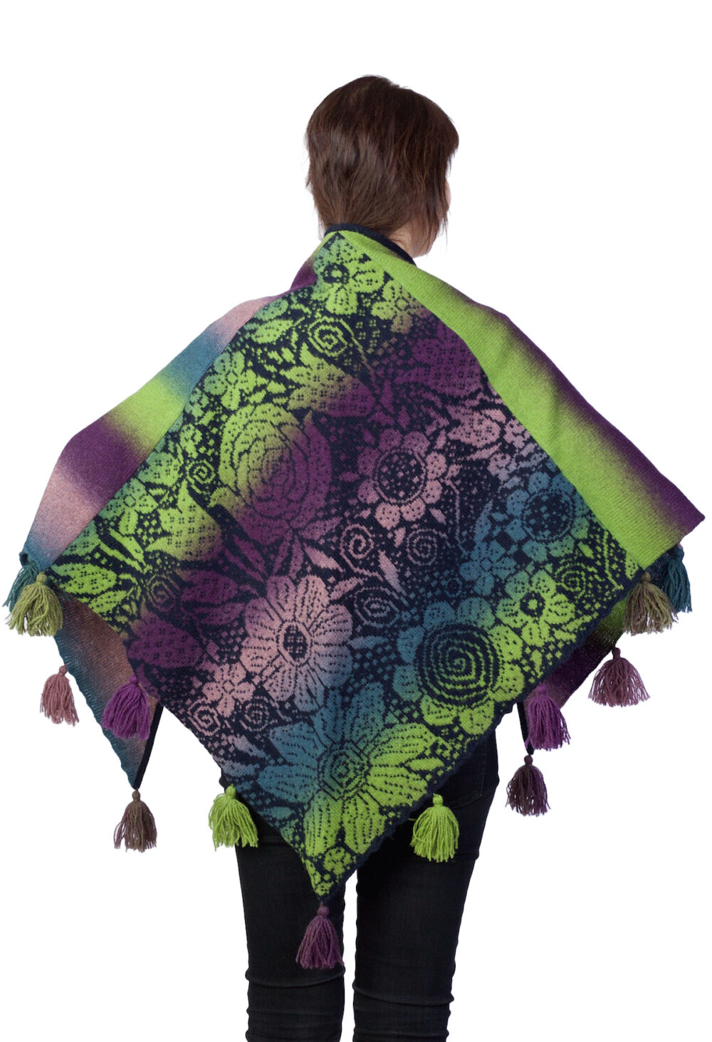 Wool triangle shawl with floral pattern - Image 2