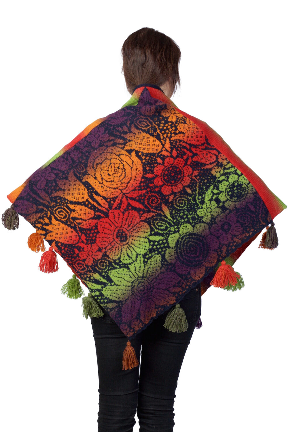 Wool triangle shawl with floral pattern - Image 2
