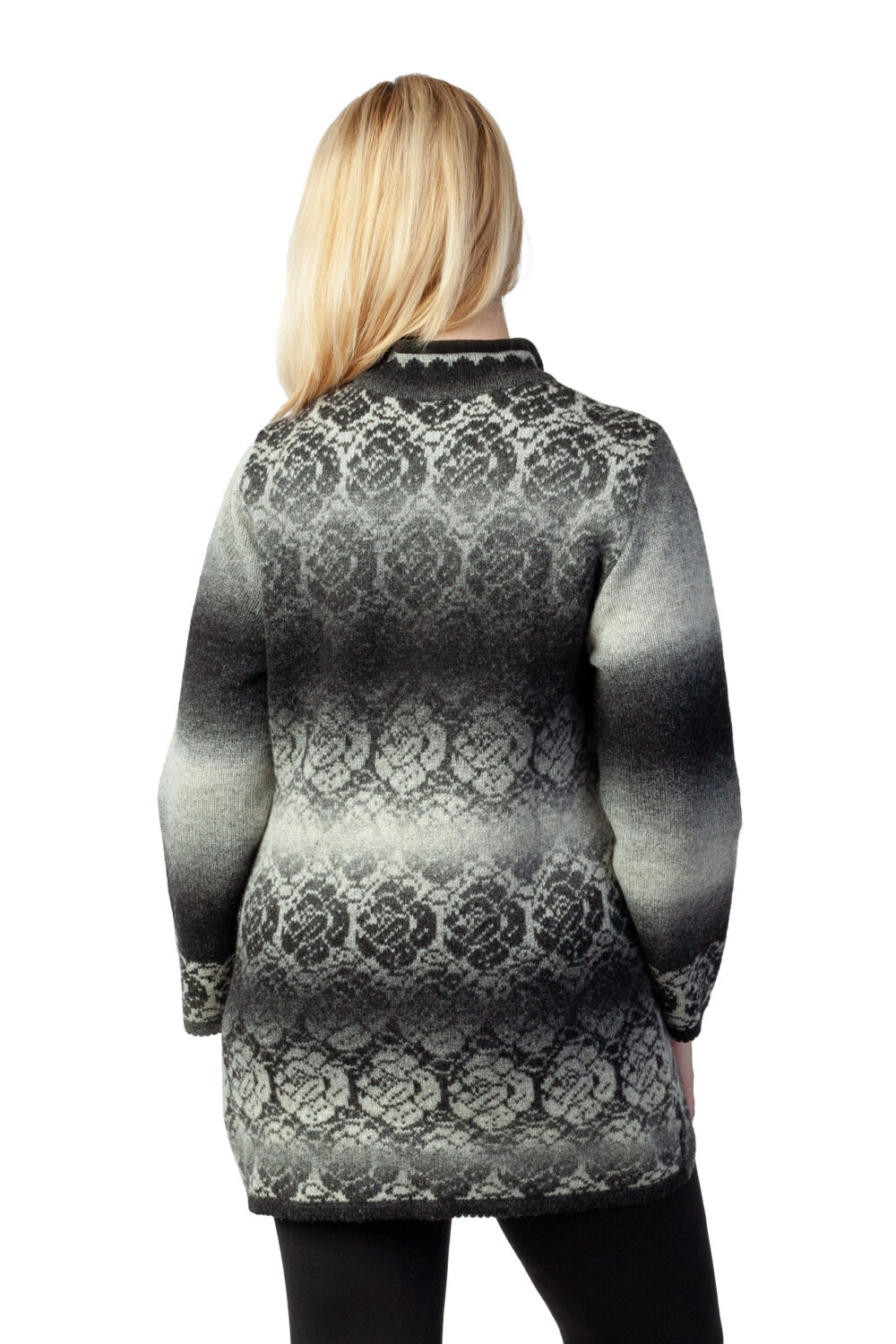 Wool cardigan with collar and rose pattern - Image 3