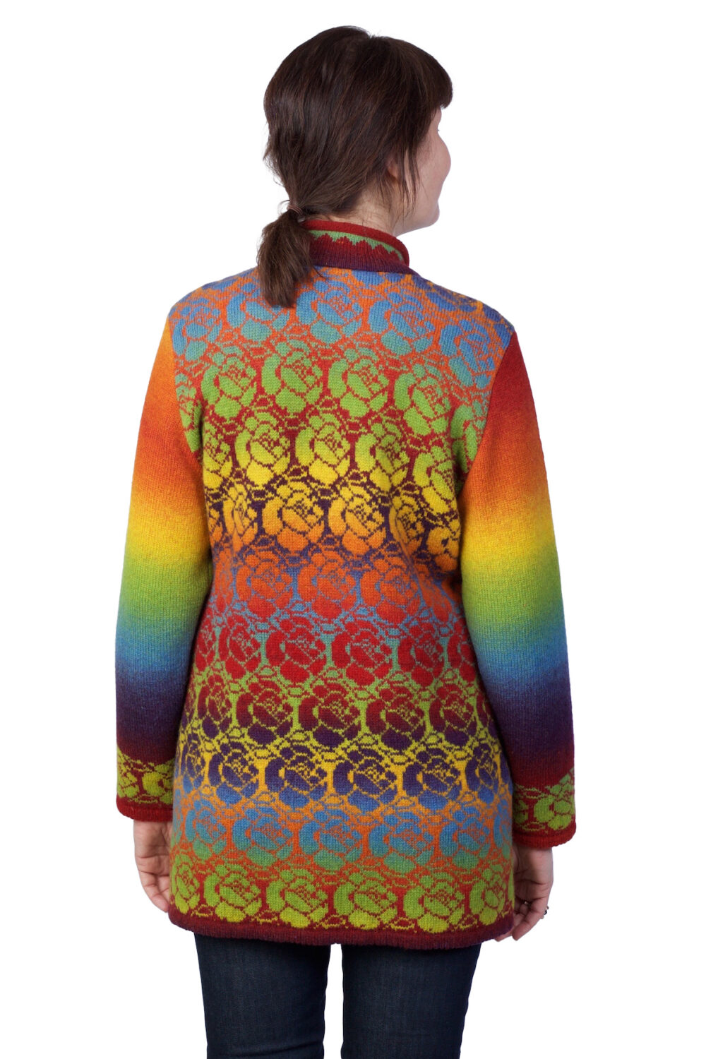 Wool cardigan with collar and rose pattern - Image 2