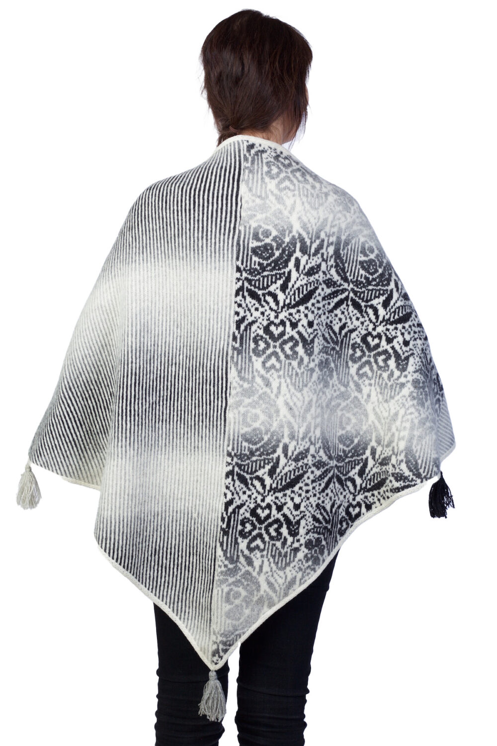 Wool triangle shawl with flowers and stripes - Image 2