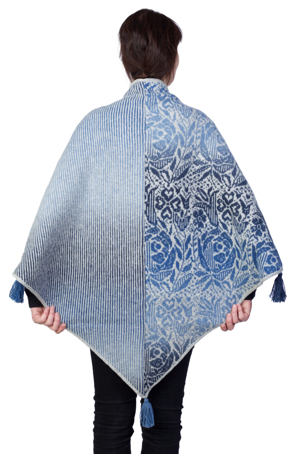 Wool triangle shawl with flowers and stripes - Image 2