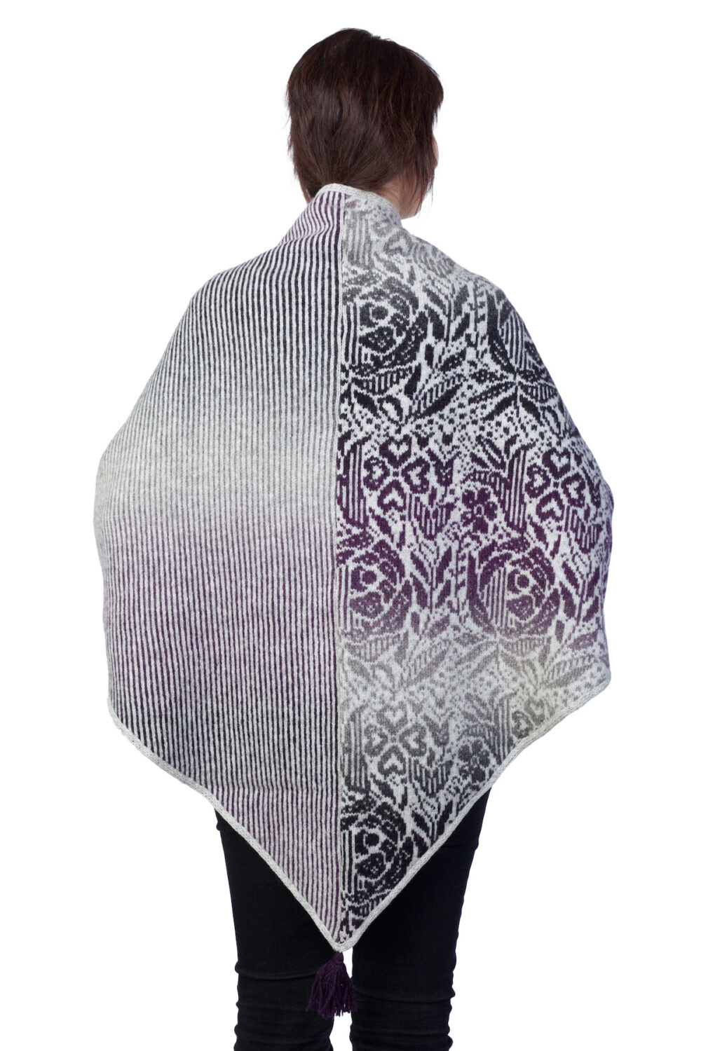 Wool triangle shawl with flowers and stripes - Image 4