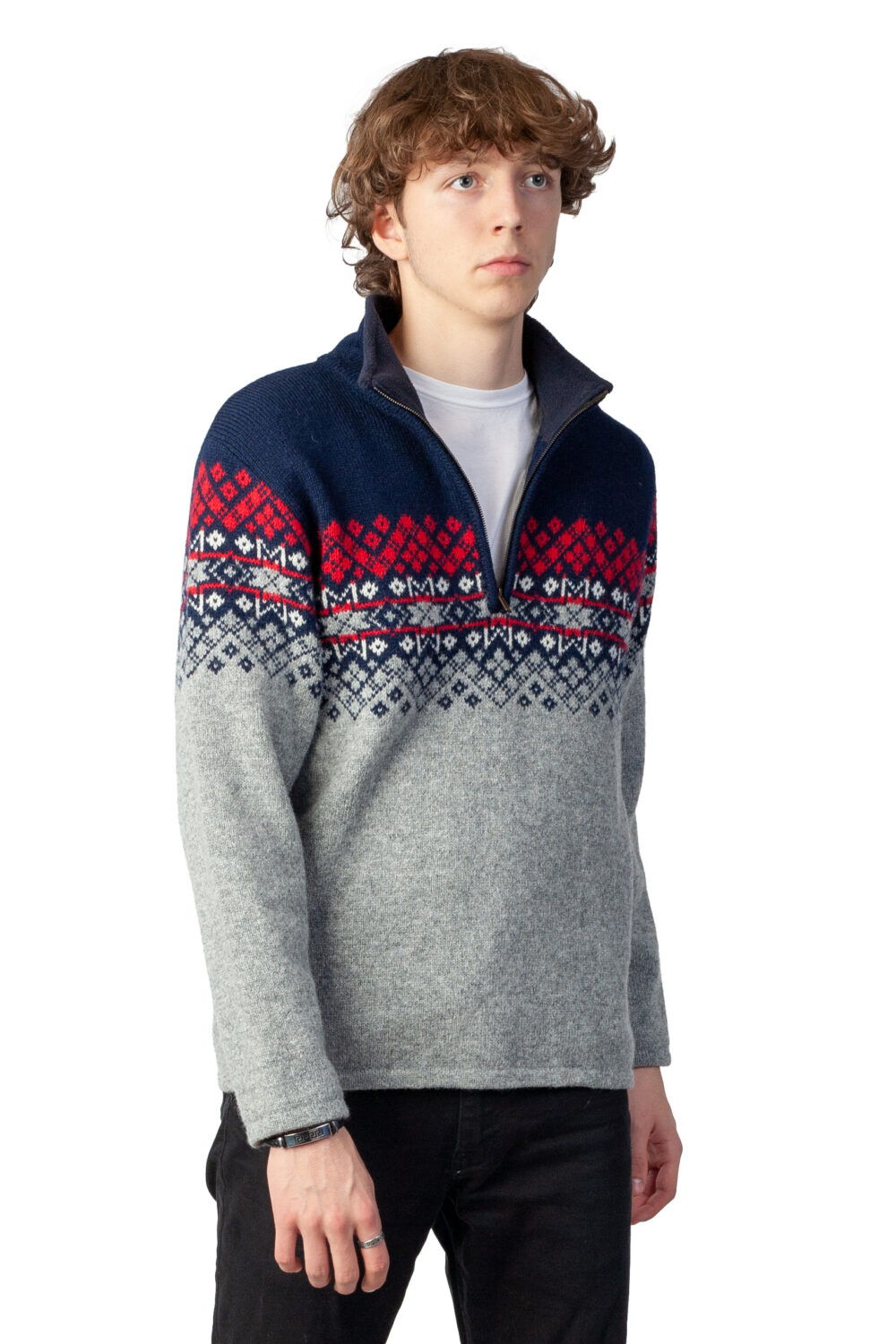 Wool pullover with half zipper - Image 2