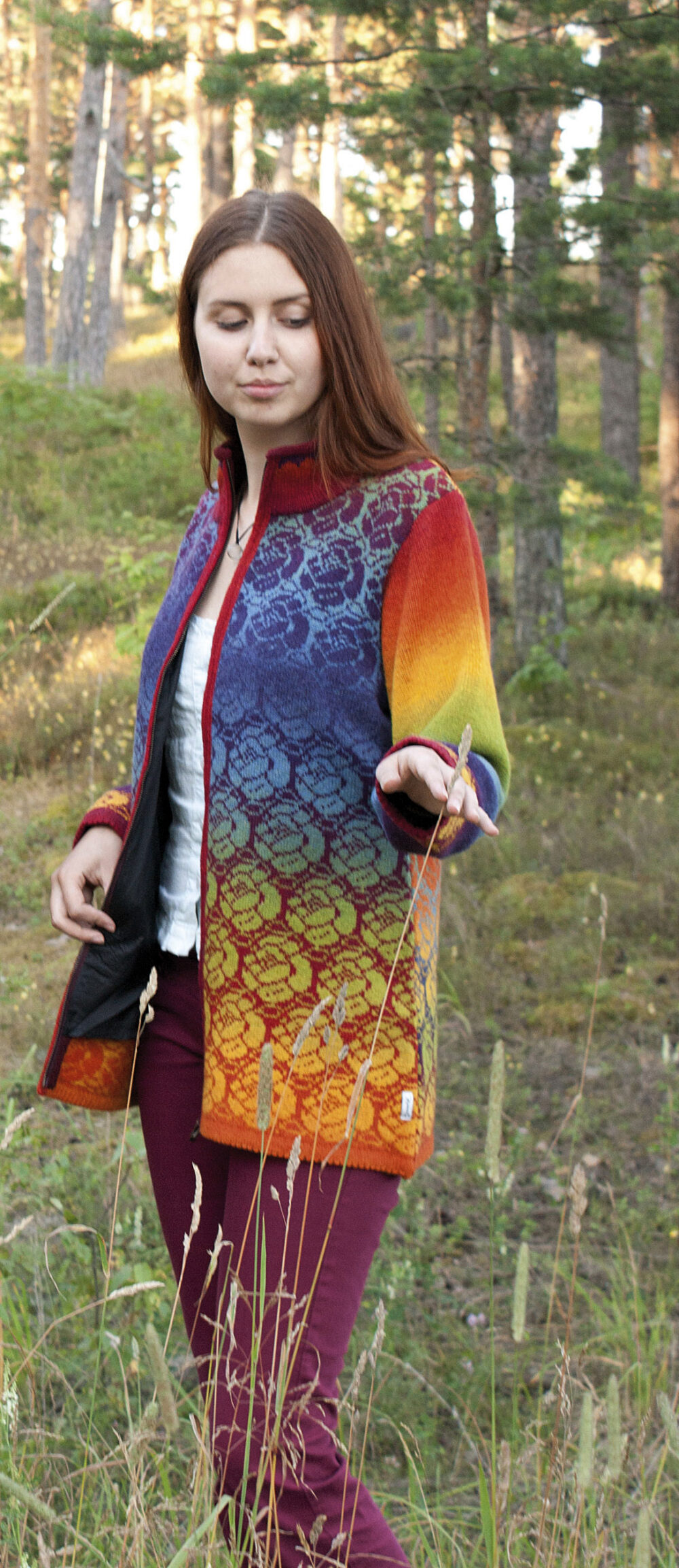 t-540-eq-wool-cardigan-rainbow-colours-lining-front Wool cardigan with rainbow colours and lining - Image 1