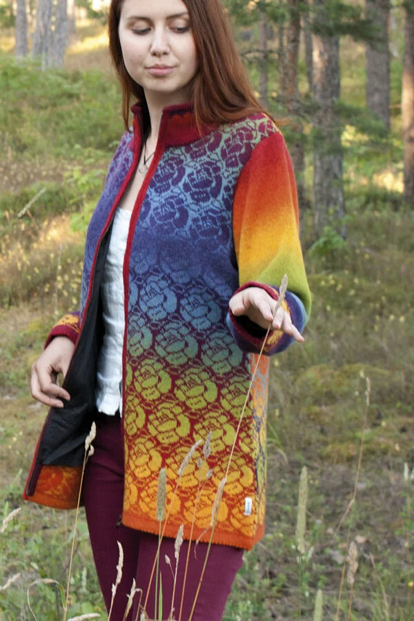 Wool cardigan with rainbow colours and lining