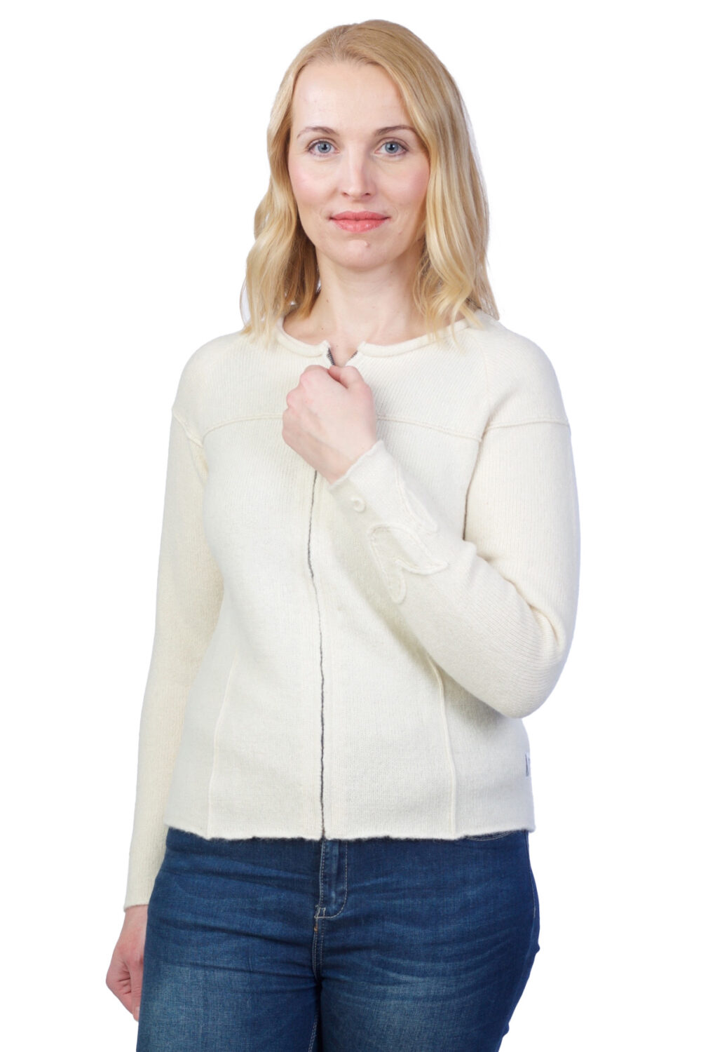t-550-aa-short-wool-cardigan-embroidery-front Short wool cardigan with embroidery - Image 1