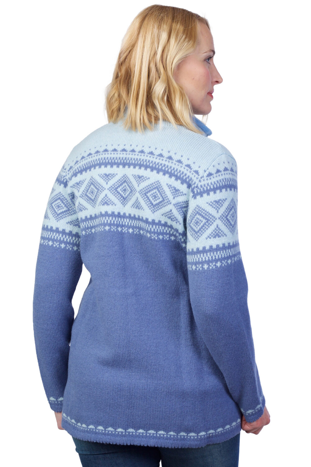 Wool cardigan with Nordic patterns and collar - Image 2