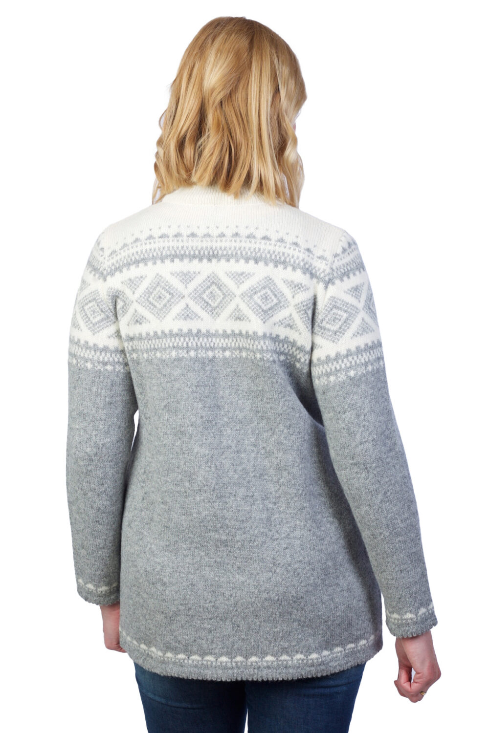 Wool cardigan with Nordic patterns and collar - Image 2