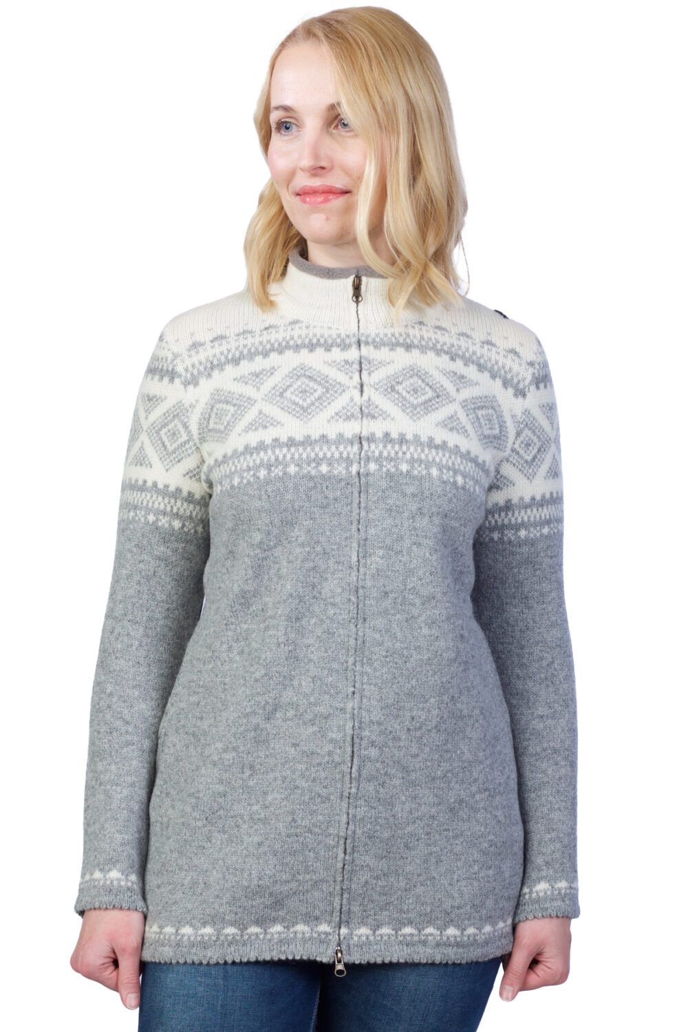 t-558-hh3-wool-cardigan-nordic-patterns-collar-front Wool cardigan with Nordic patterns and collar - Image 1