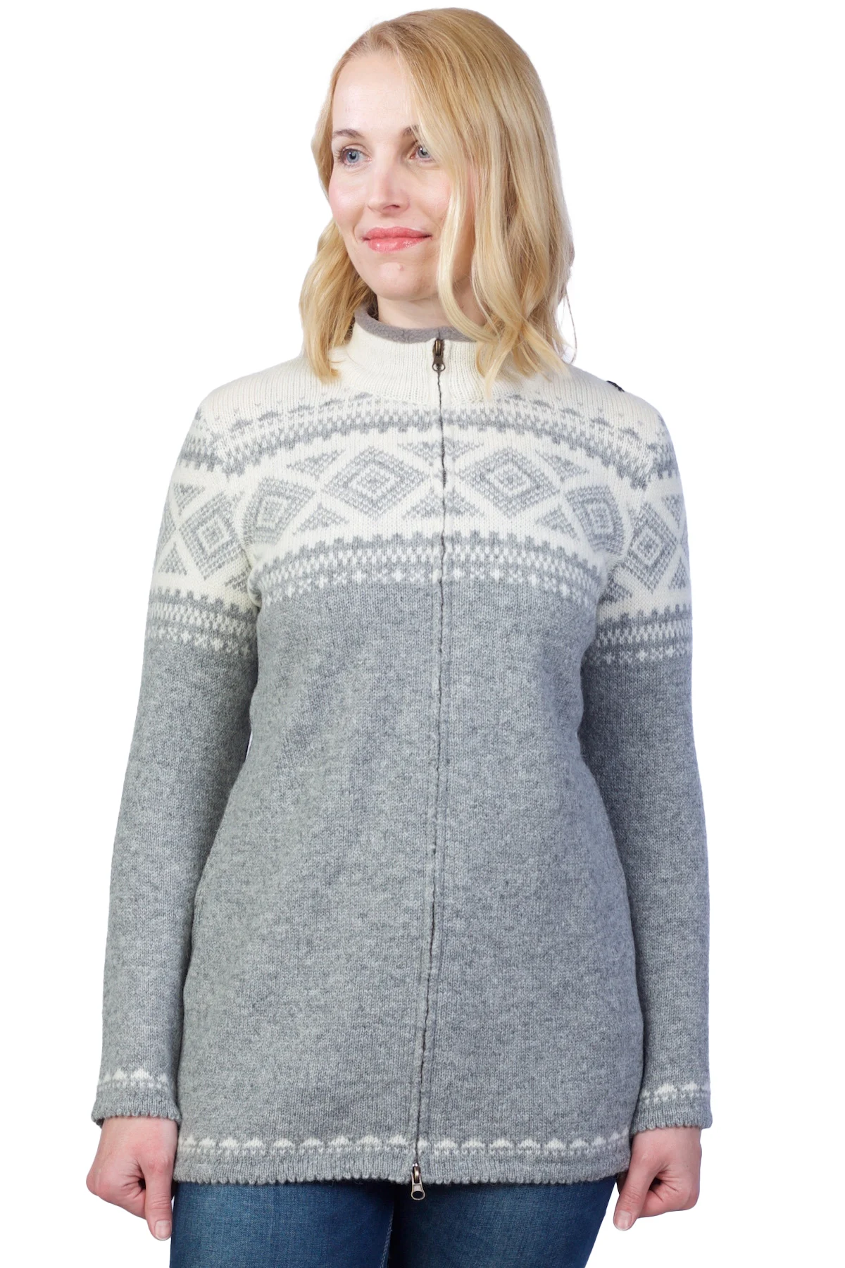 t-558-hh3-wool-cardigan-nordic-patterns-collar-front Strickjacke aus Wolle mit nordischen Mustern und Kragen
