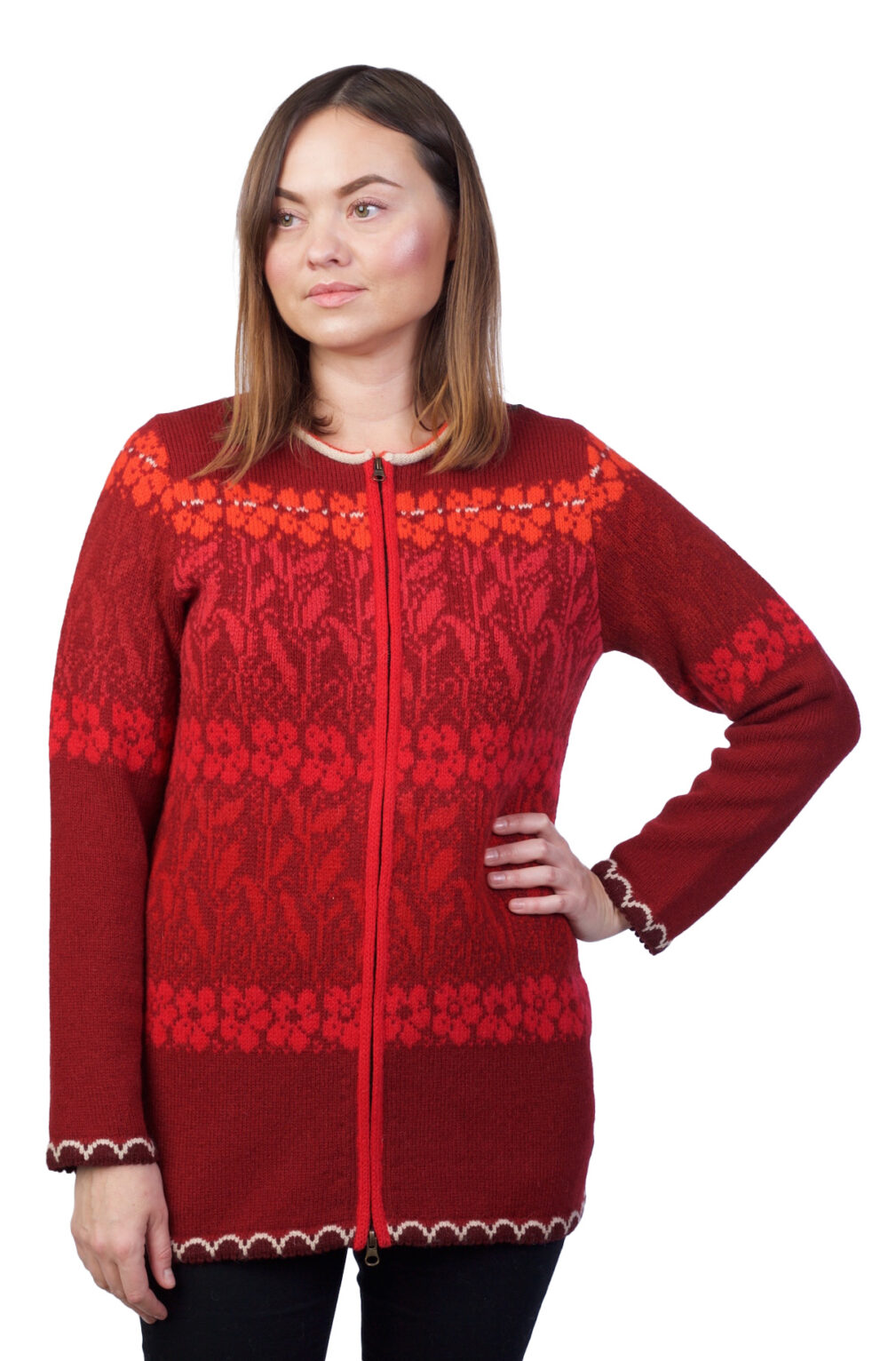 t-570-mm2-wool-cardigan-floral-pattern-zipper-front Wool cardigan with floral pattern and zipper - Image 1