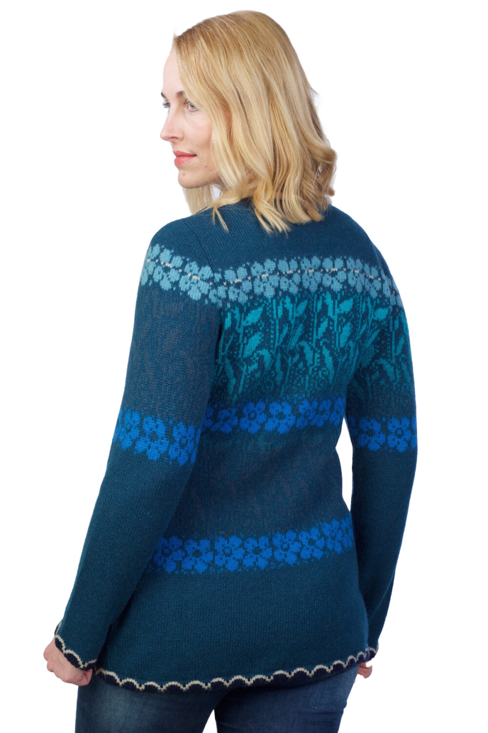 Wool cardigan with floral pattern and zipper - Image 3