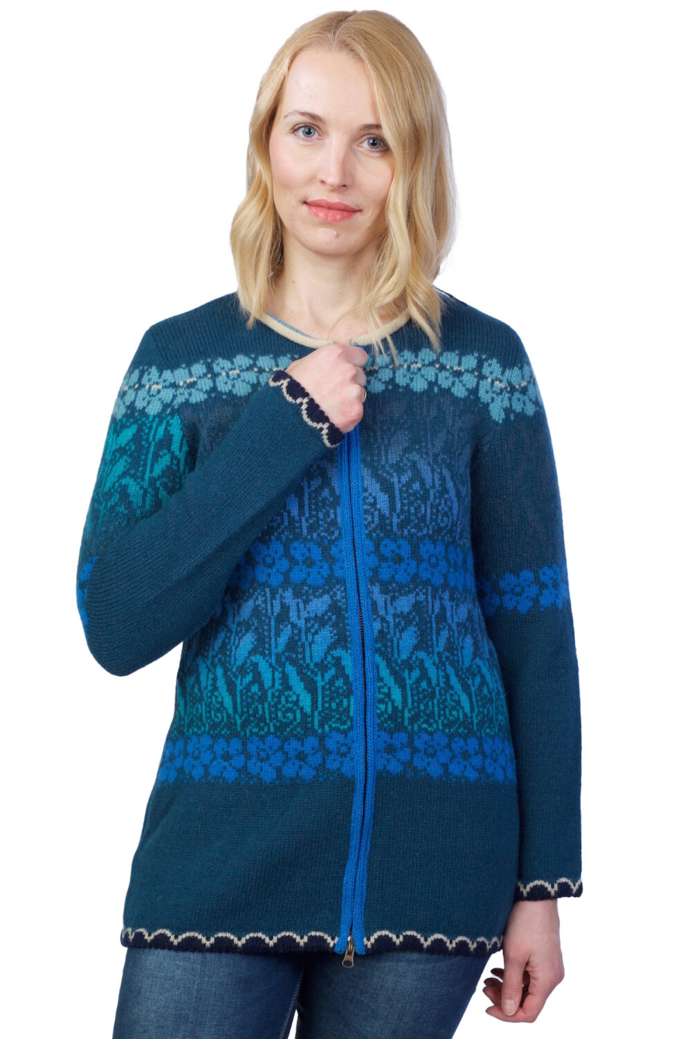 Wool cardigan with floral pattern and zipper - Image 1