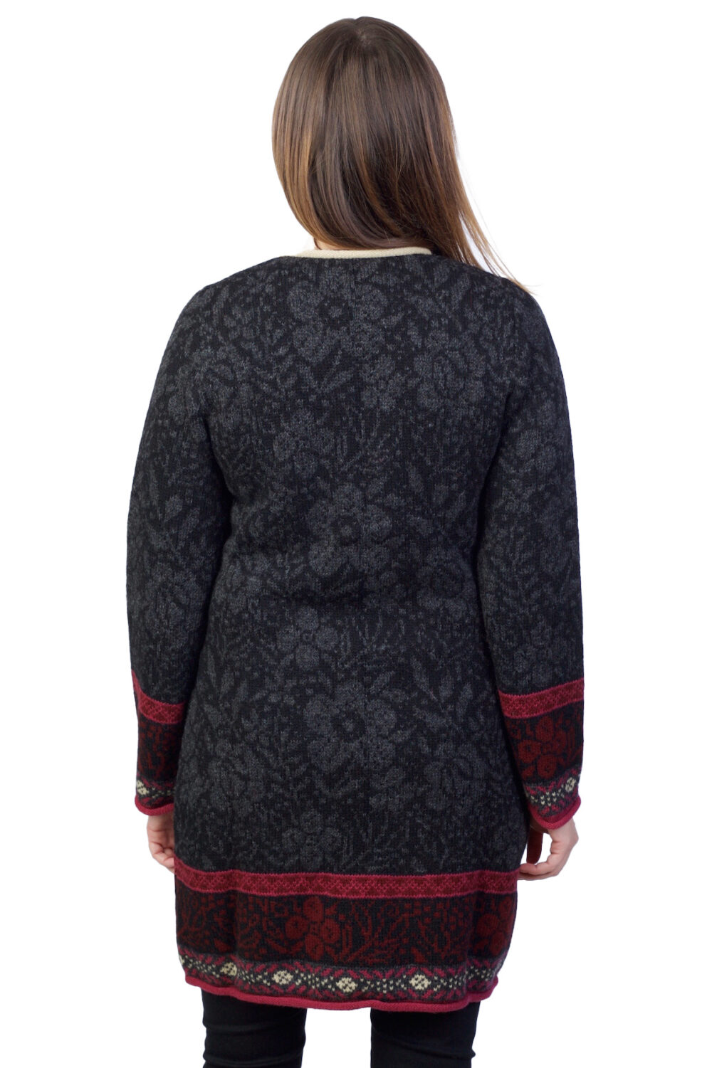 Long wool cardigan with flower patterns - Image 3