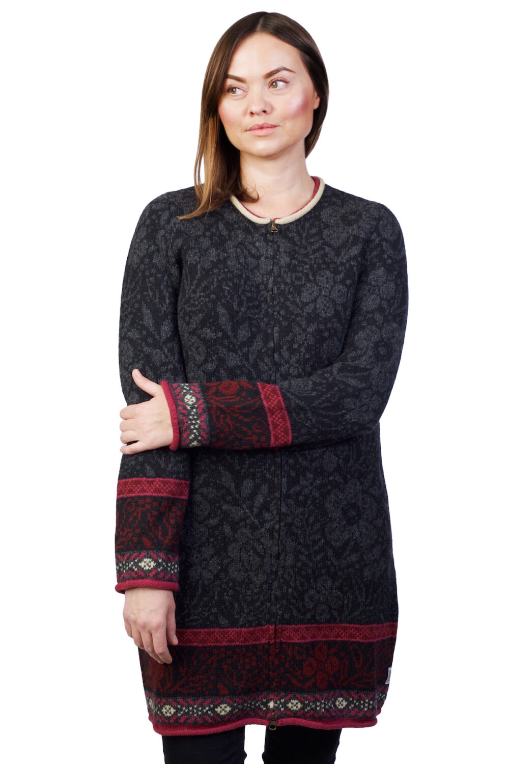 t-572-cc-long-wool-cardigan-flower-patterns-front Long wool cardigan with flower patterns - Image 1