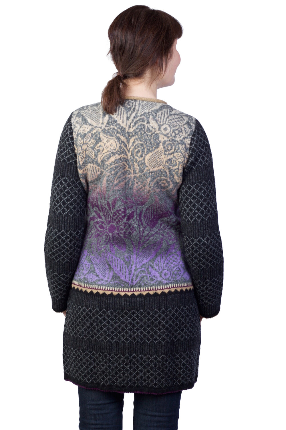 Long wool cardigan with patterns - Image 3