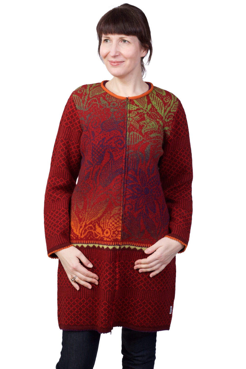 Long wool cardigan with patterns - Image 2