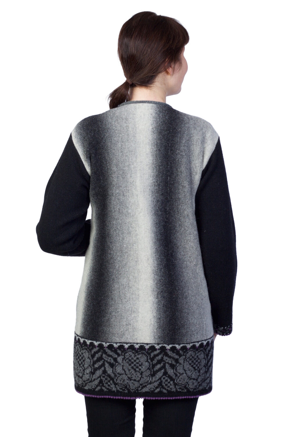 Wool cardigan with vertical flower pattern - Image 2