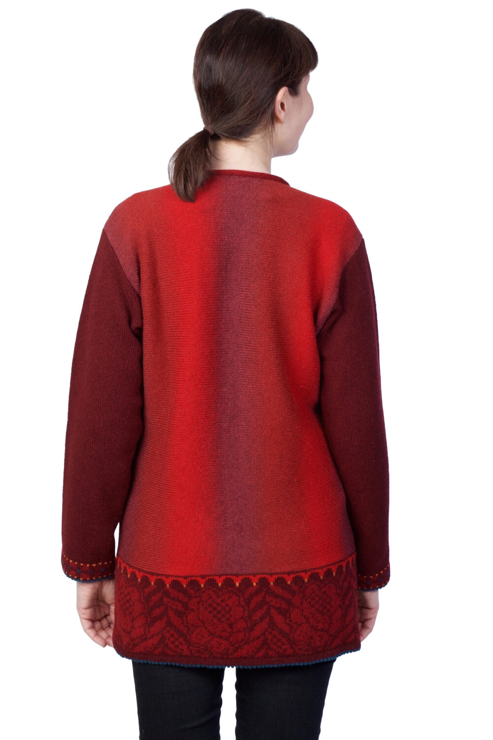 Wool cardigan with vertical flower pattern - Image 2