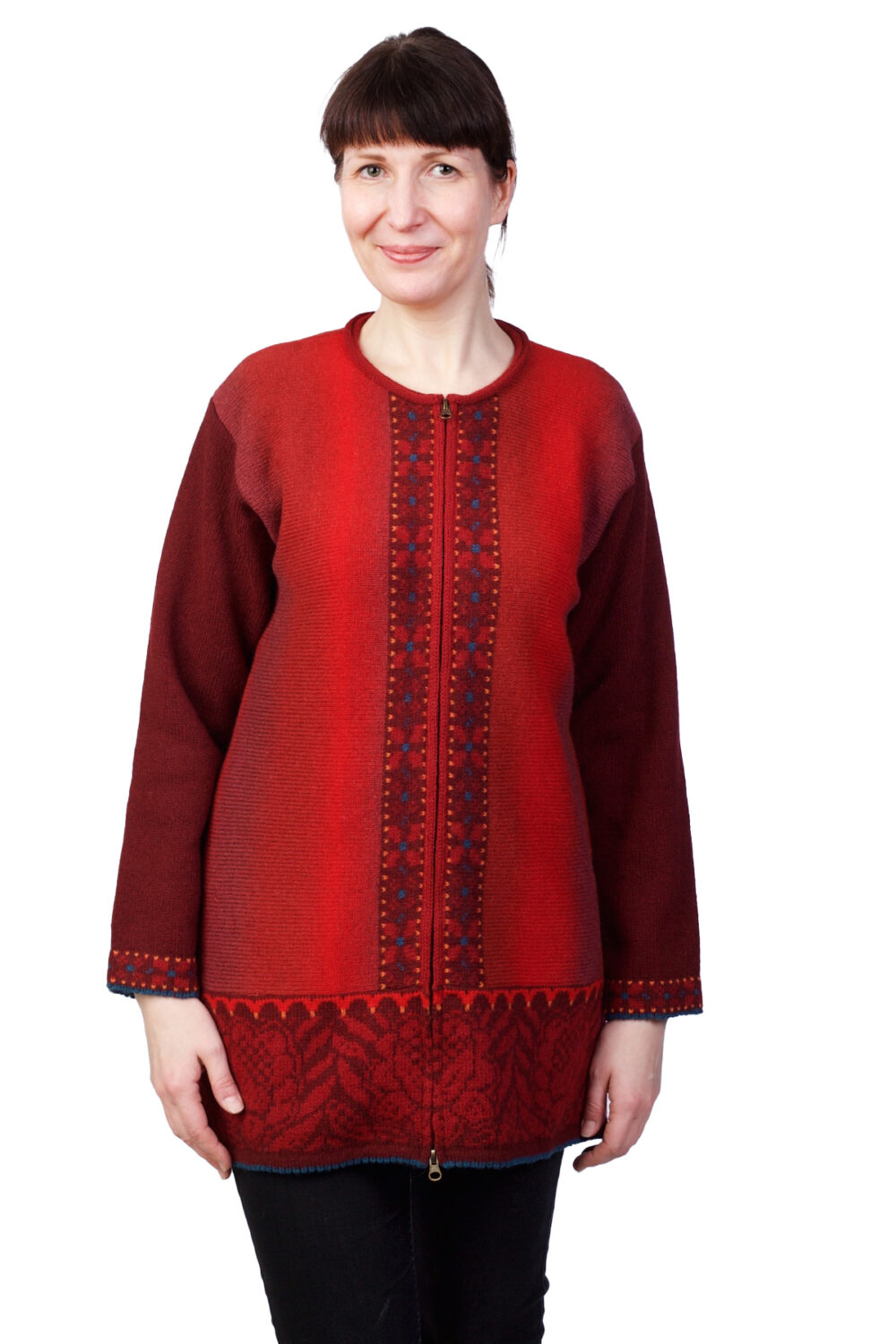 Wool cardigan with vertical flower pattern - Image 1