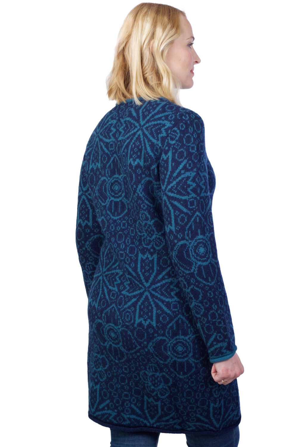 Long wool cardigan with cornflowers and pockets - Image 2