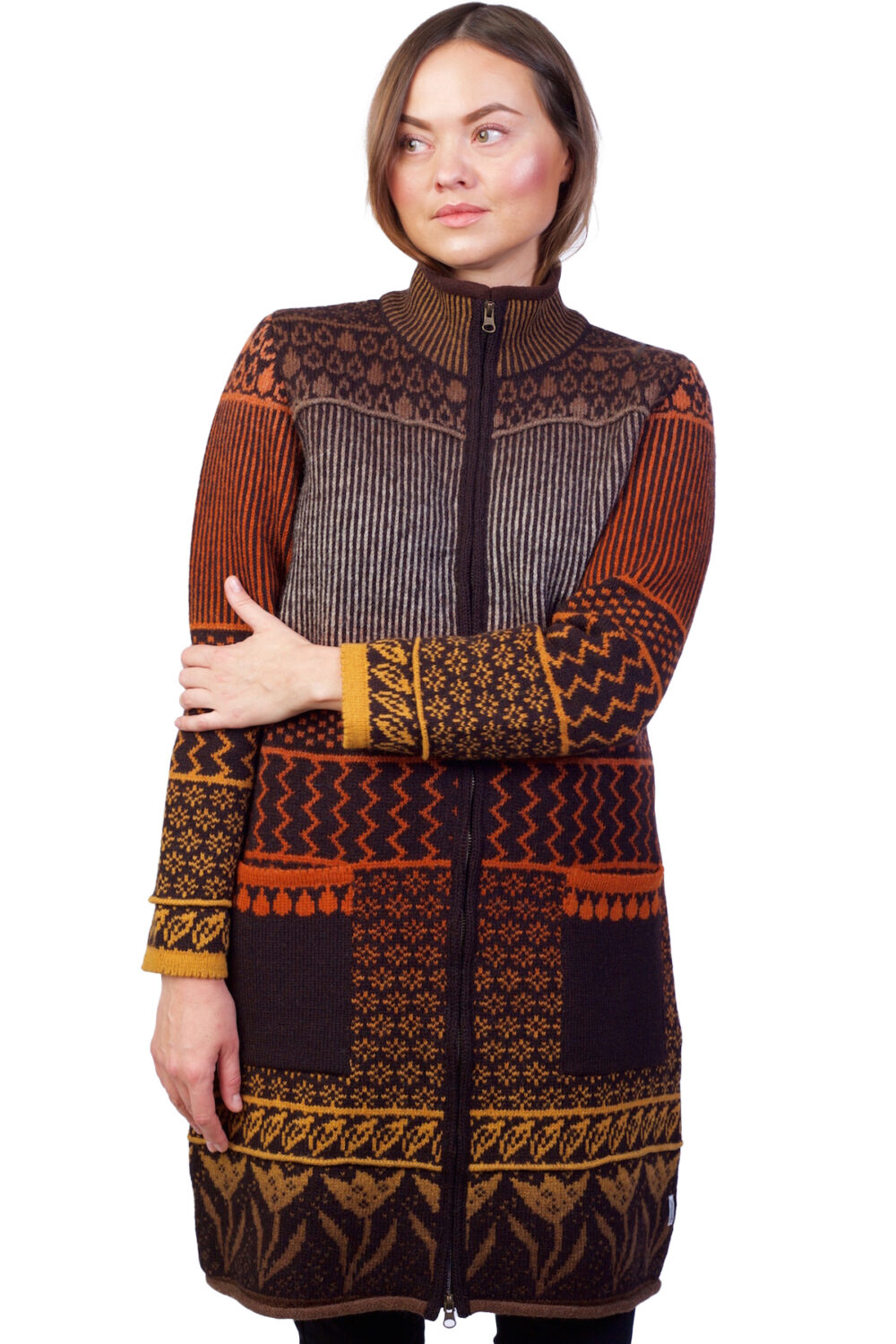 t-605-eb-wool-cardigan-weather-patterns-pockets-zipper-front Wool cardigan with weather patterns pockets and zipper - Image 1