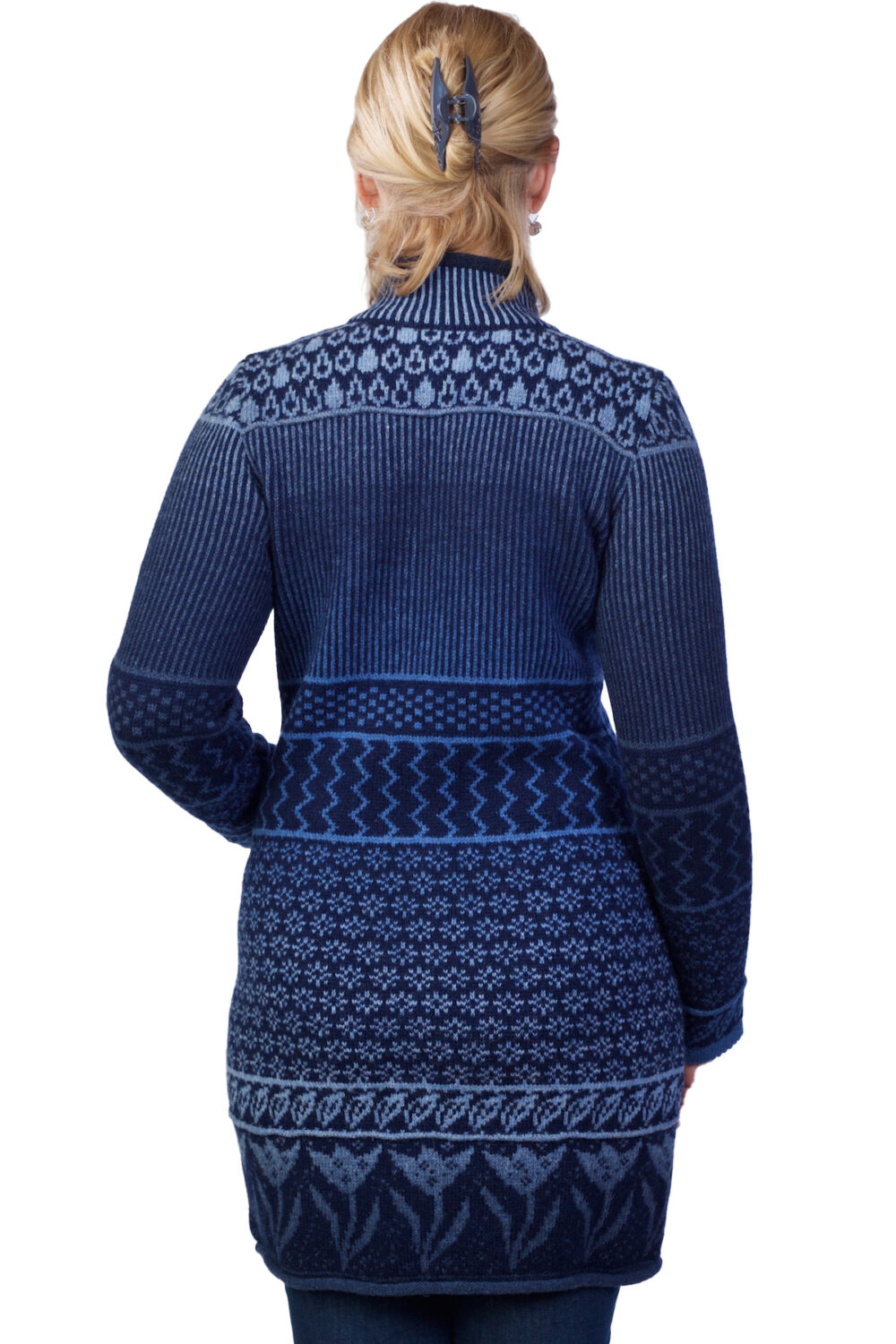 Wool cardigan with weather patterns pockets and zipper - Image 2