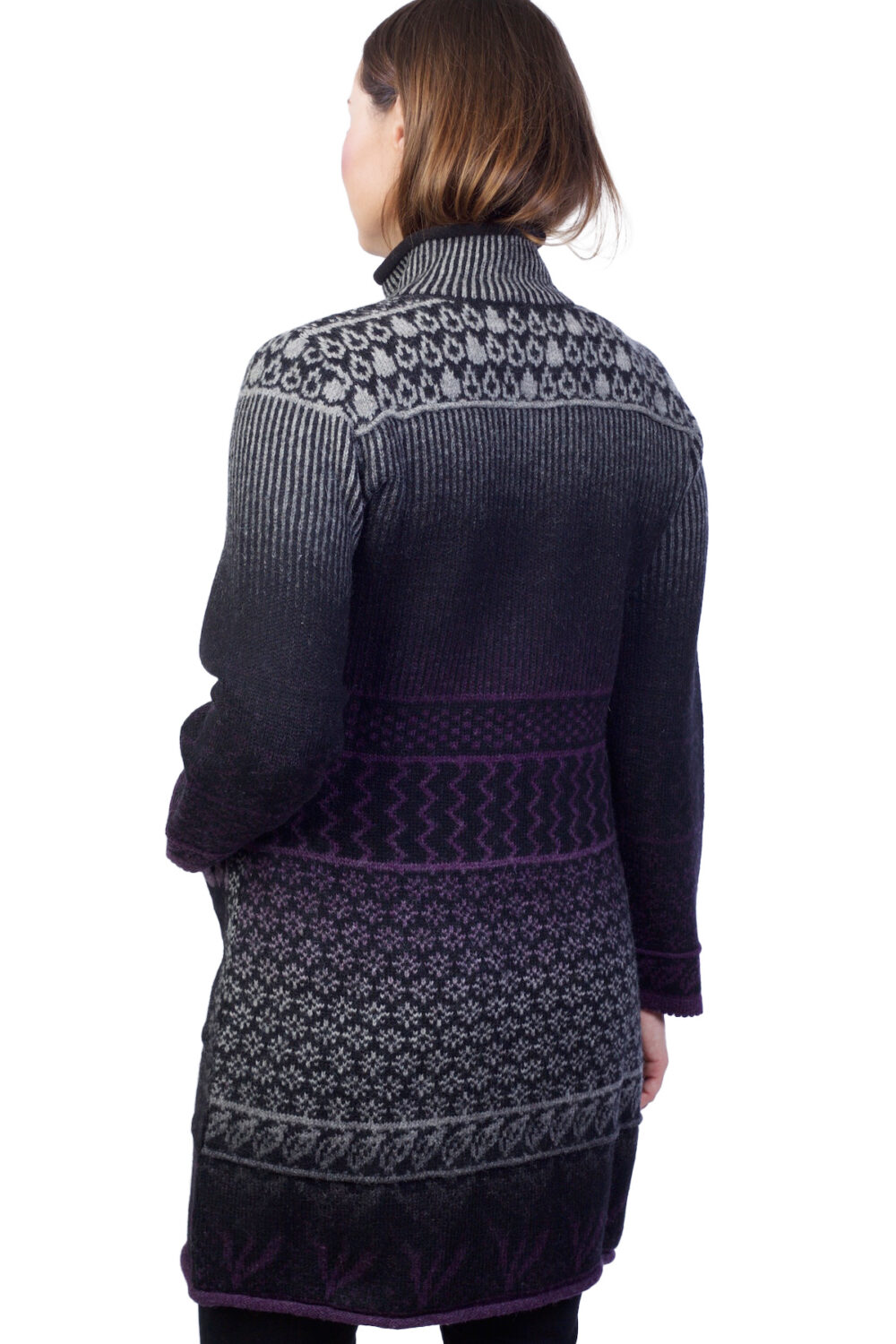 Wool cardigan with weather patterns pockets and zipper - Image 2