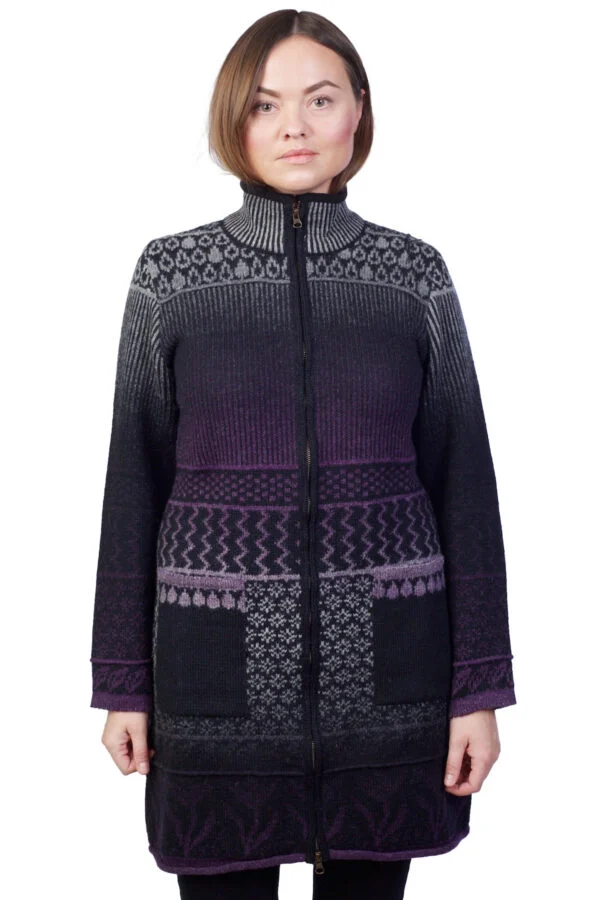 Wool cardigan with weather patterns pockets and zipper
