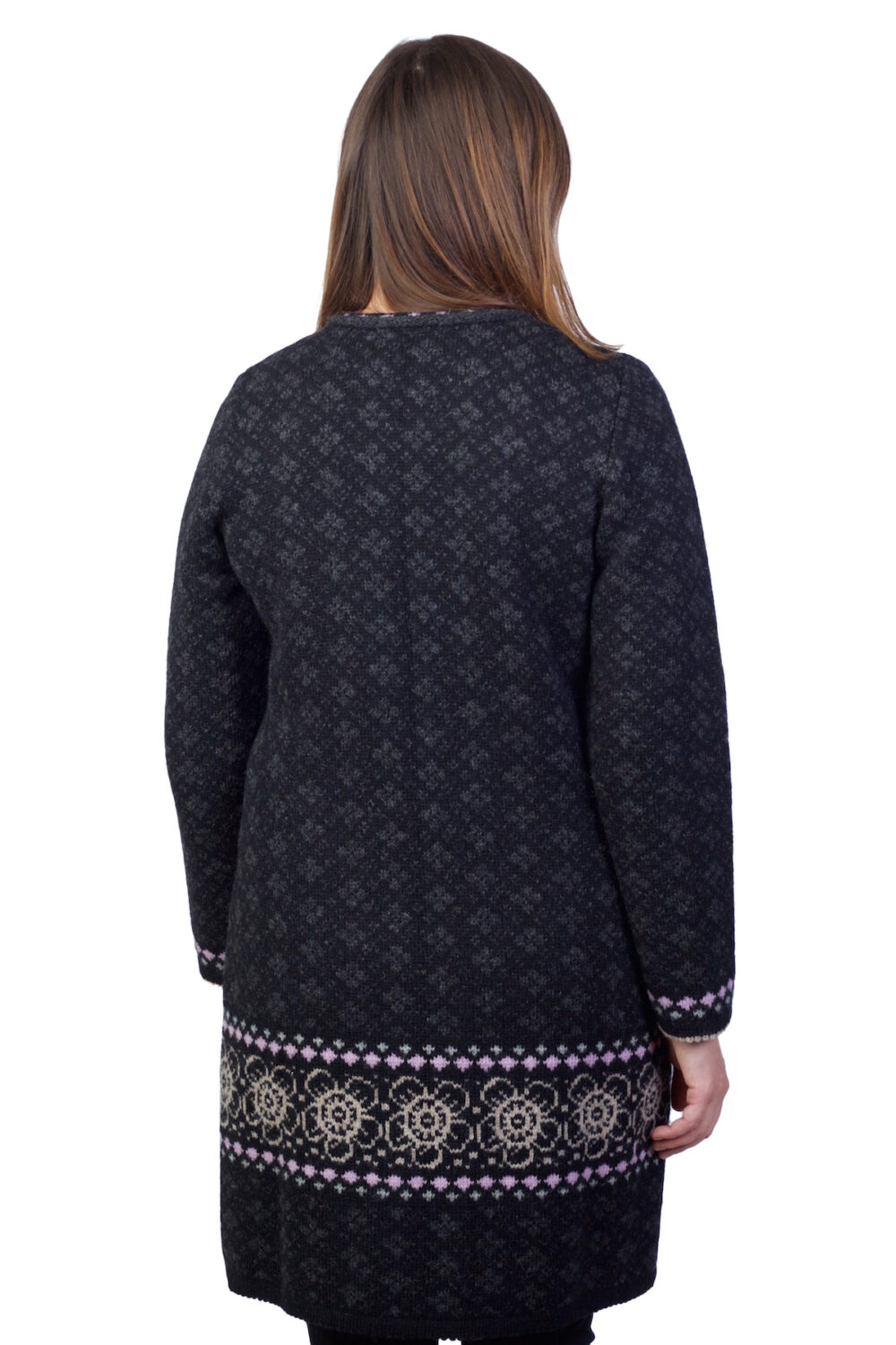 Long wool floral-patterned cardigan with a zipper - Image 2