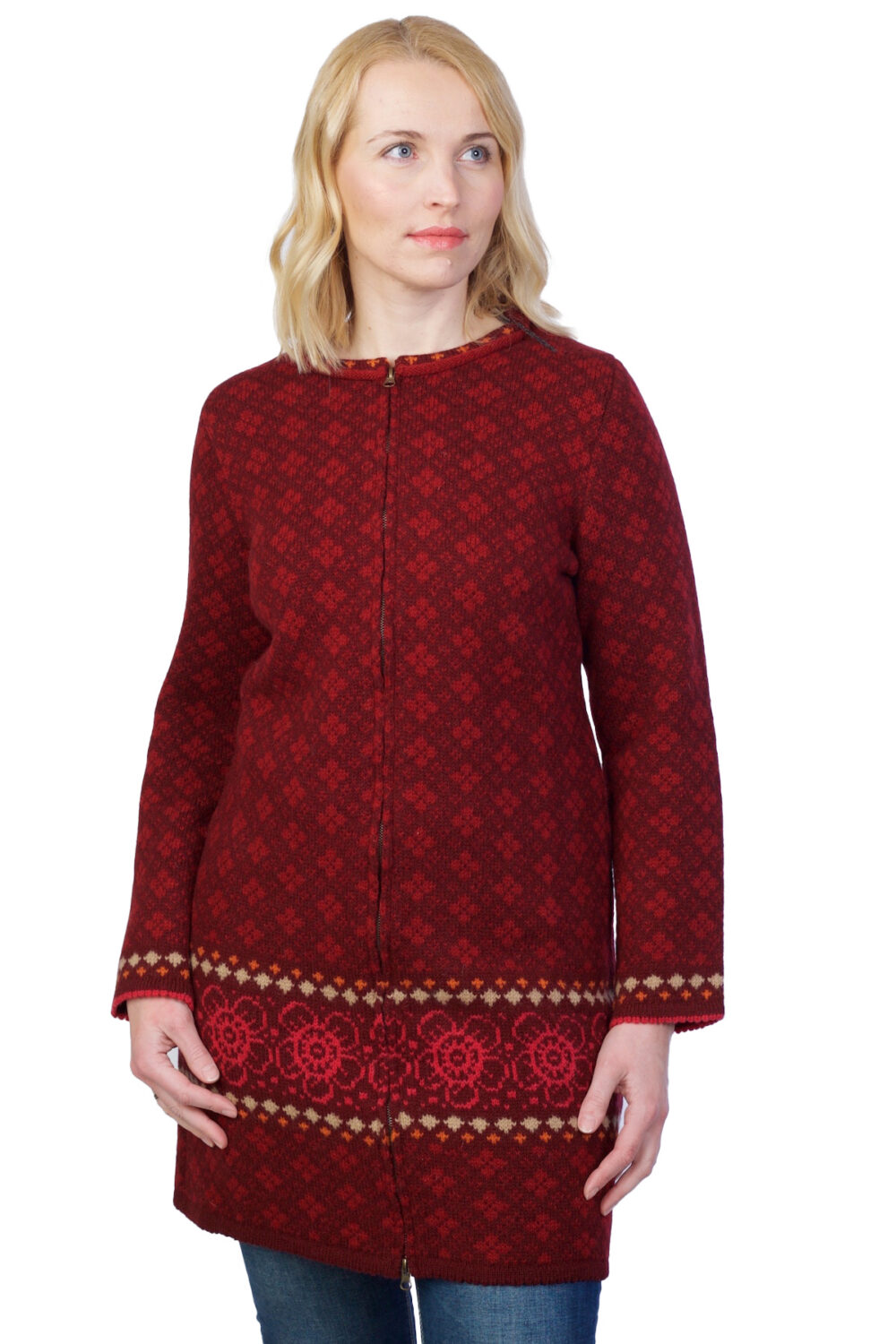 t-606-mm1-long-wool-floral-patterned-cardigan-zipper-front Long wool floral-patterned cardigan with a zipper - Image 1