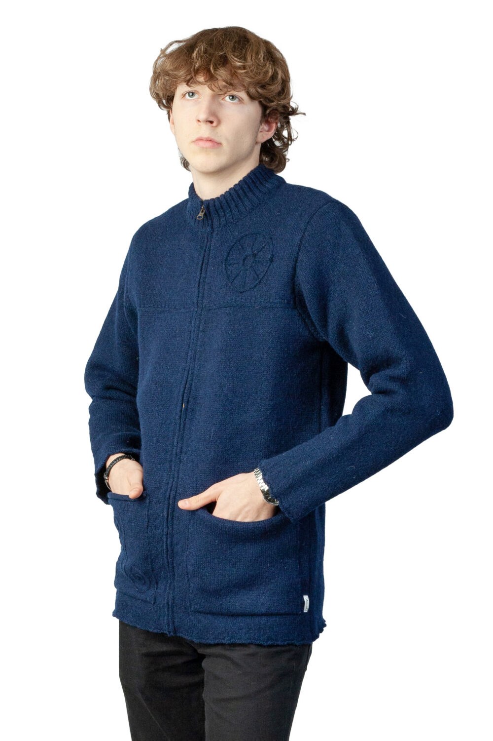 Wool cardigan with power symbols and pockets - Image 5